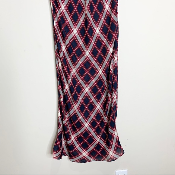 Jenni Kayne 100% Silk Short Sleeve Midi Sheath Dress (Sz S) Red Navy Blue Plaid - Picture 7 of 16